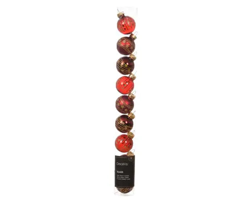 Koker met 9 kerstballen glas - Ø 3cm - Ossenbloed
