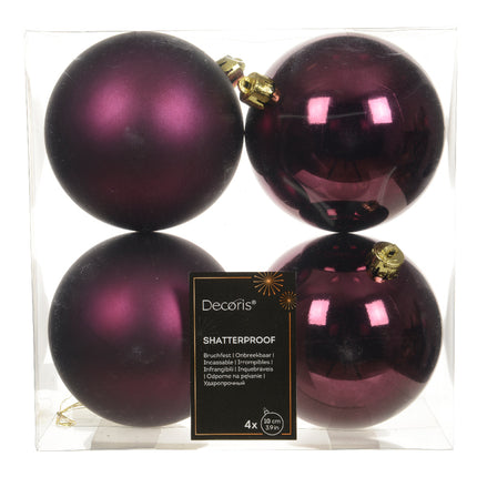 Kerstballen kunststof - box 4 stuks - donker mauve