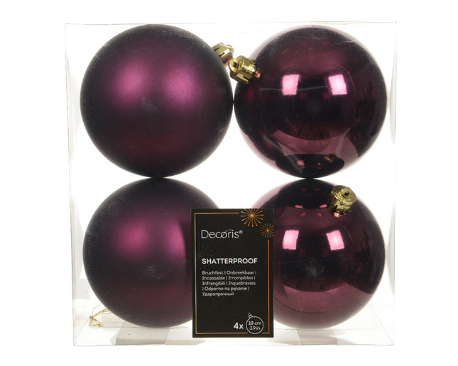 Kerstballen kunststof - box 4 stuks - donker mauve
