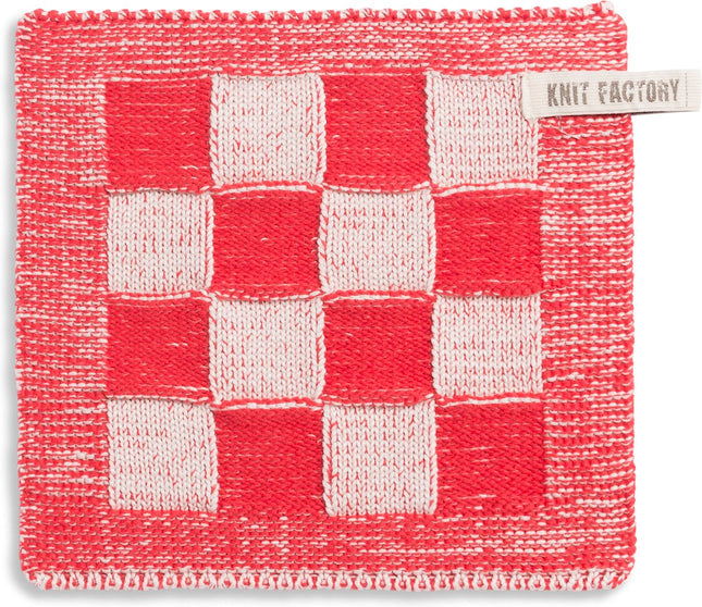 Knit Factory Pannenlap Block Ecru/Rood