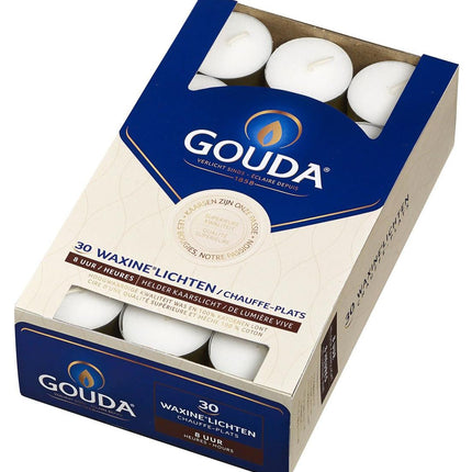 Gouda waxinelicht doos 30 stuks - 8 branduren - wit
