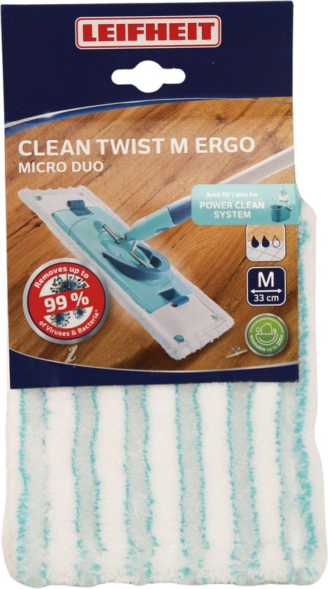 Leifheit Clean Twist overtrek - klittenband vloerwisser ergo micro duo - 33 cm