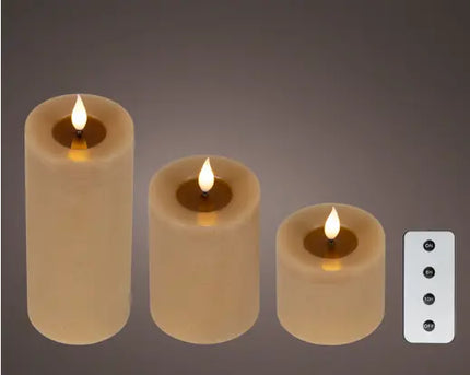 LED box 3 stuks Real Kaars voor binnen met afstandsbediening - Bruin