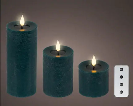 LED box 3 stuks Real Kaars voor binnen met afstandsbediening - Smaragd