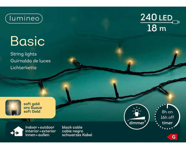 Lumineo LED Basic lights voor binnen en buiten - 1800cm - 240 lamps - soft gold