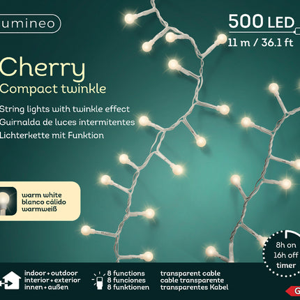Lumineo LED cherry lights compact twinkle - 11 meter - 500 lamps - warm wit