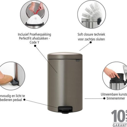 Brabantia Pedaalemmer NewIcon - 20 liter - Platinum
