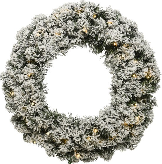 Imperial Krans snowy met LED lampjes - 50x8cm - sneeuw wit+warm wit