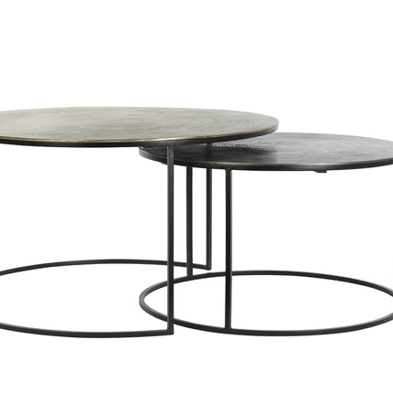 Salontafel S/2 Ø61x37+Ø76x41 cm PRIMO zwart-brons+mat zwart