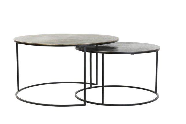 Salontafel S/2 Ø61x37+Ø76x41 cm PRIMO zwart-brons+mat zwart