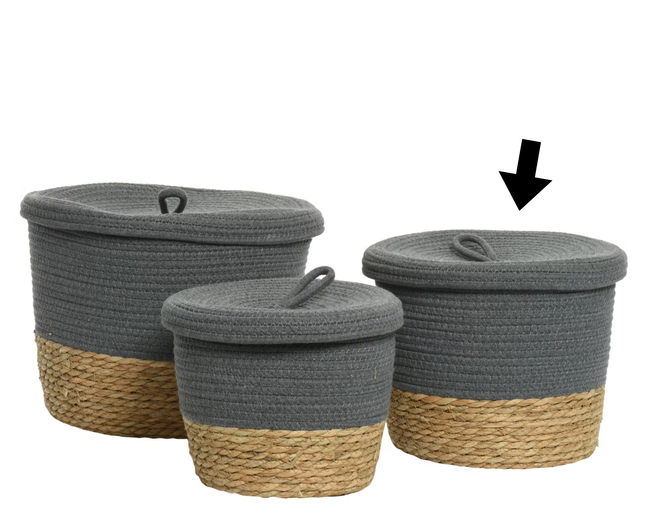 Mand polyester katoen naturel/grijs - Ø30x24 cm