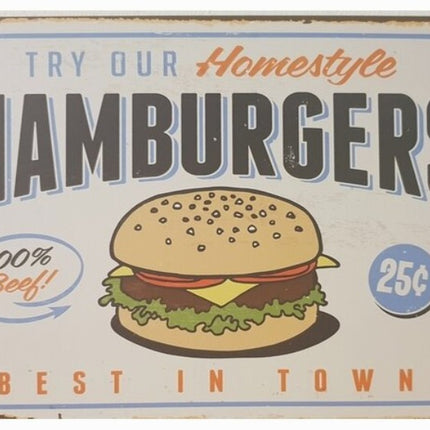 BBQ wandbord Best Hamburgers in town 30x25cm