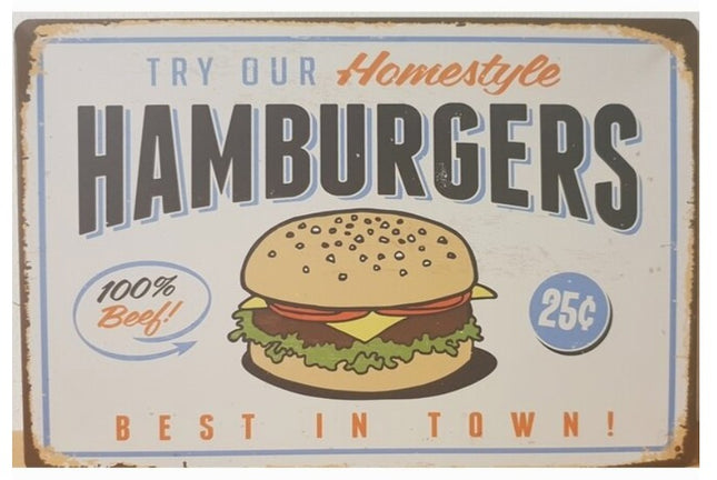 BBQ wandbord Best Hamburgers in town 30x25cm