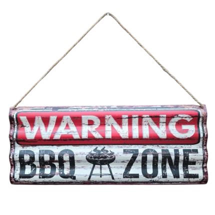 BBQ Wandbord Golfplaat Warning BBQ zone 59x24cm