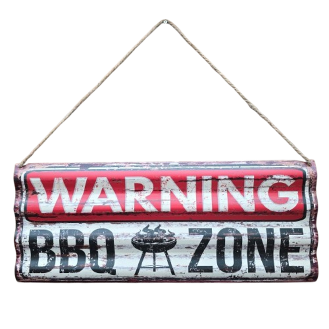BBQ Wandbord Golfplaat Warning BBQ zone 59x24cm
