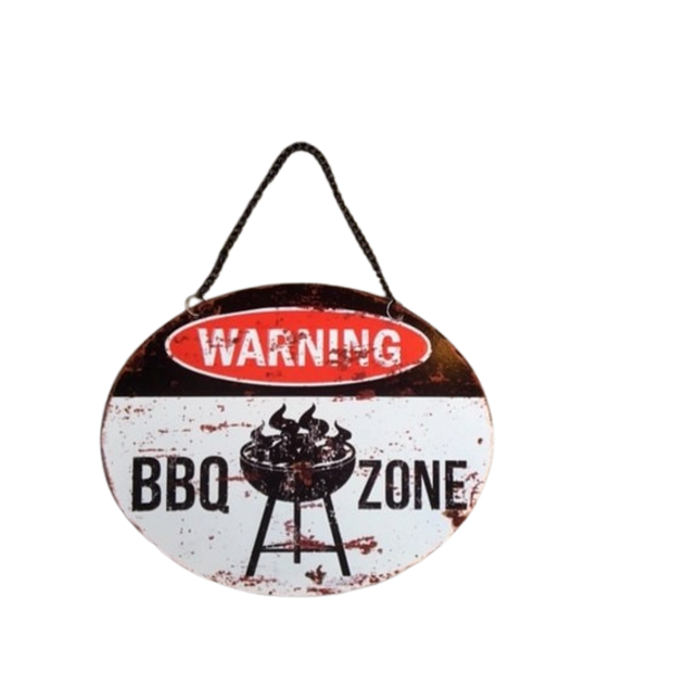 BBQ Wandbord Ovaal Warning BBQ zone 25x20cm