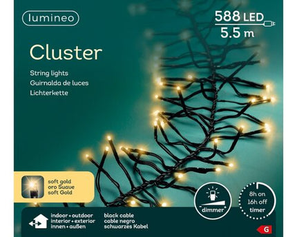 Lumineo LED Cluster Lights voor binnen+buiten - 5,5 meter - 558 lamps - Soft Gold