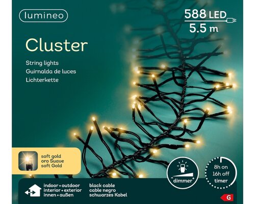Lumineo LED Cluster Lights voor binnen+buiten - 5,5 meter - 558 lamps - Soft Gold