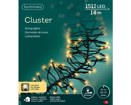 Lumineo LED Cluster Lights voor binnen+buiten - 14 meter - 1512 lamps - Soft Gold