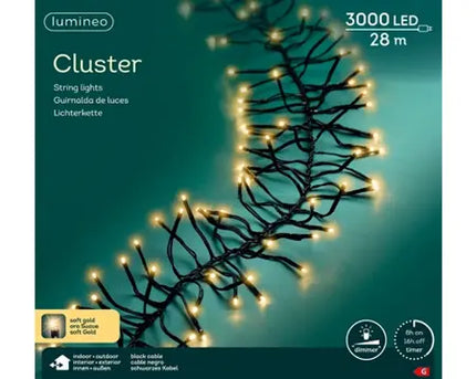 Lumineo LED Cluster Lights voor binnen+buiten - 28 meter - 3000 lamps - Soft Gold