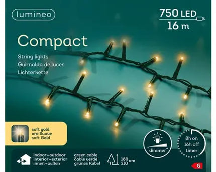 Lumineo LED Compact Lights voor binnen+buiten - 16 meter - 750 lamps - Soft Gold