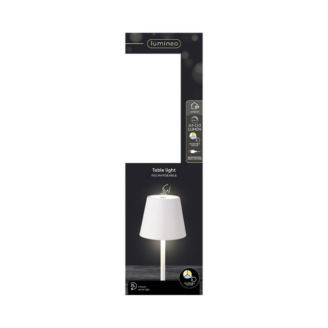 LED oplaadbare lamp voor binnen+buiten - kunststof - 11 x 37 cm - wit