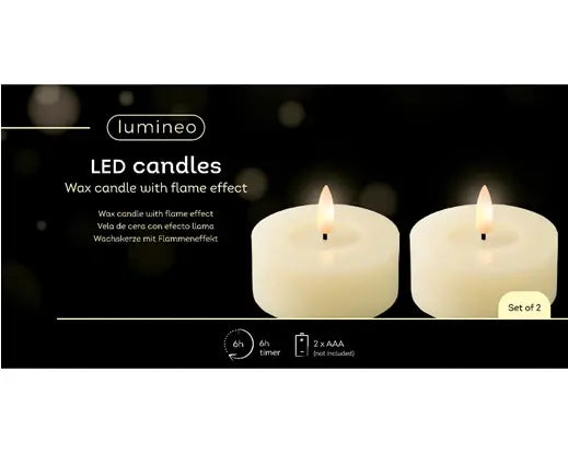 Lumineo LED theelicht wax - 7x6cm - creme